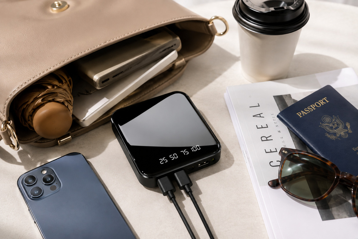 Mini batterie externe portable avec écran numérique effet miroir