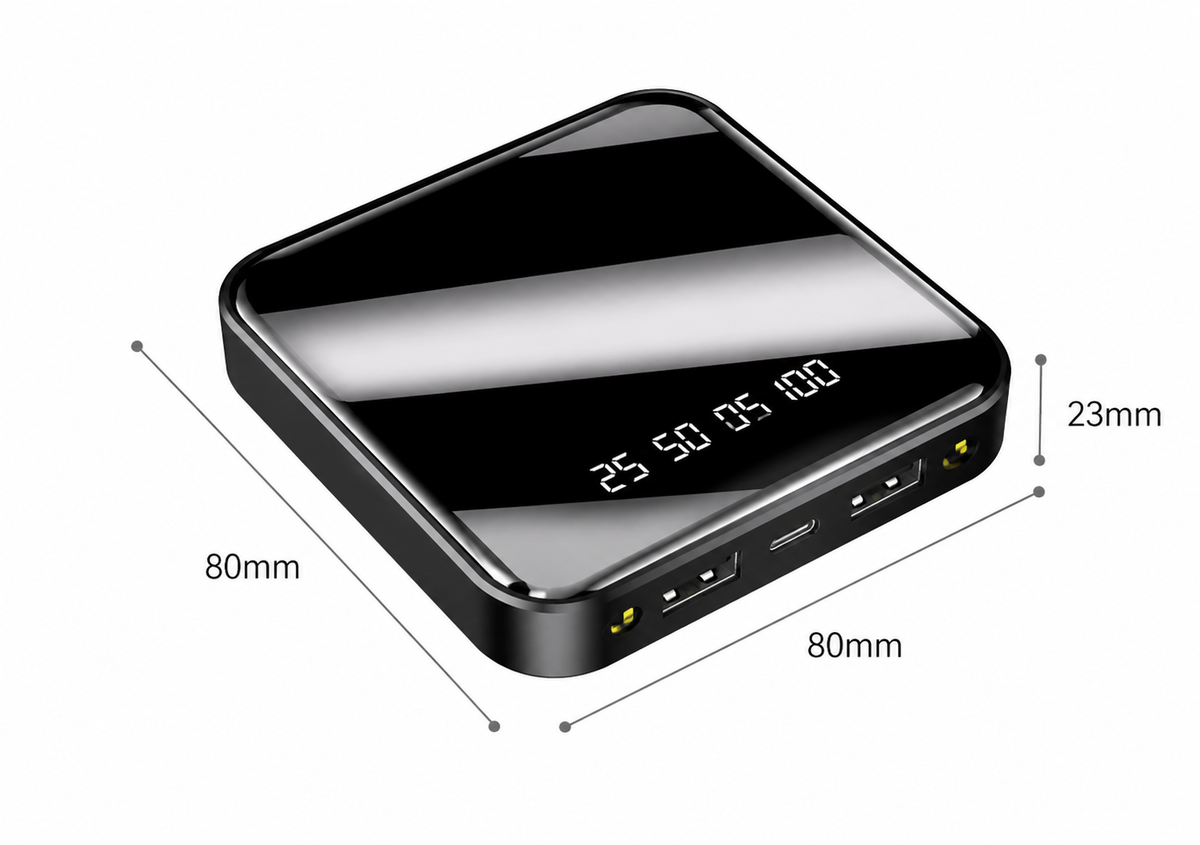 Mini batterie externe portable avec écran numérique effet miroir